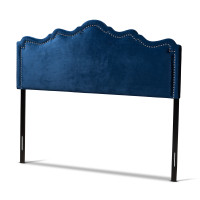 Baxton Studio BBT6622-Navy Blue-HB-Queen Nadeen Modern and Contemporary Royal Blue Velvet Fabric Upholstered Queen Size Headboard